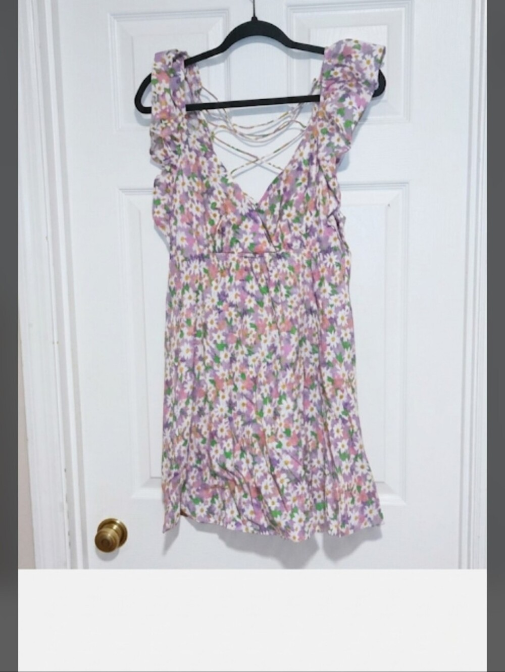 Umgee Lavender Floral Daisy Dress with Green Leaves
